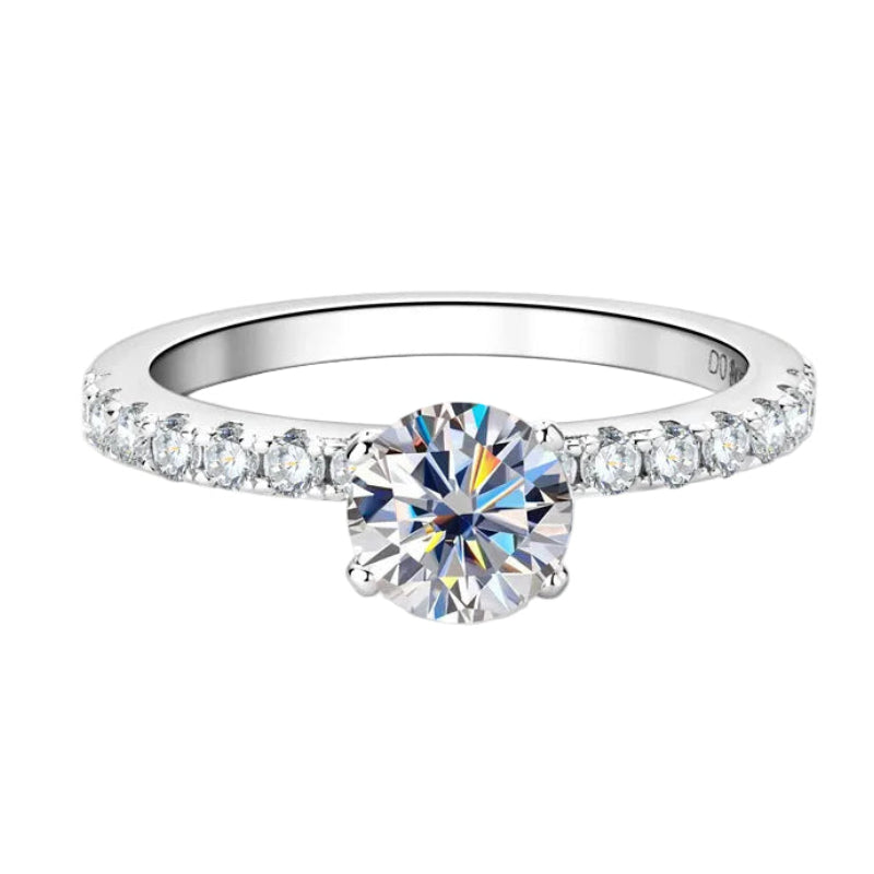 French Pavé Side Design 0.8 Carat Moissanite Diamond Ring set in 18K White Gold 925 Silver (GRA)