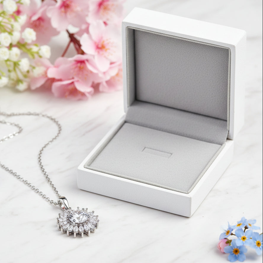 Van Gogh Sunflower 1 Carat Moissanite Diamond Pendant set in Platinum Plated 925 Silver (GRA)