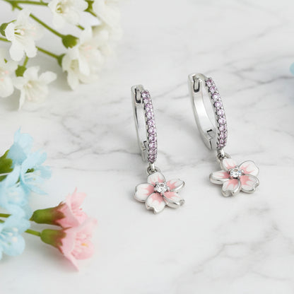 Japanese Sakura Cherry Blossom Natural Zircon Gemstone Earrings set in Platinum Plated 925 Silver Capella Jewellery