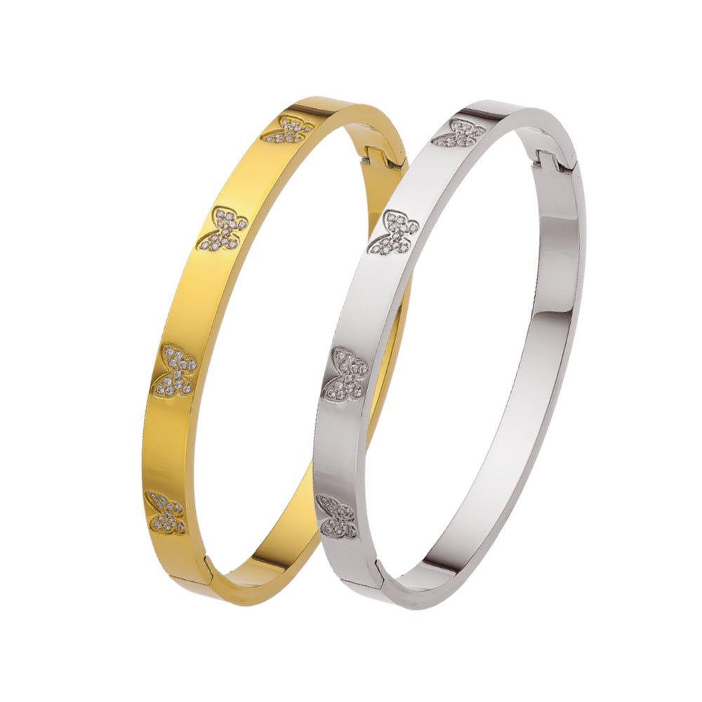 Versatile Butterfly Micro Inlaid Natural Zircon Bracelet set in 18K Gold Electroplating