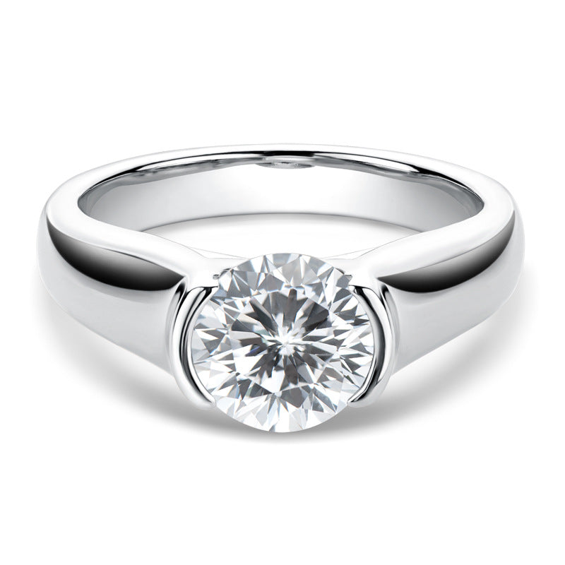 Italian Modern Design 2 Carat Moissanite Diamond Ring set in 18K White Gold 925 Silver (GRA)