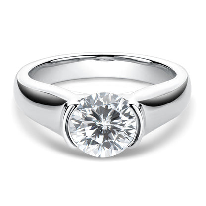 Italian Elegant Round Solitaire 2 Carat Moissanite Ring set in 18K White Gold Plated 925 Silver (GRA) Capella Jewellery