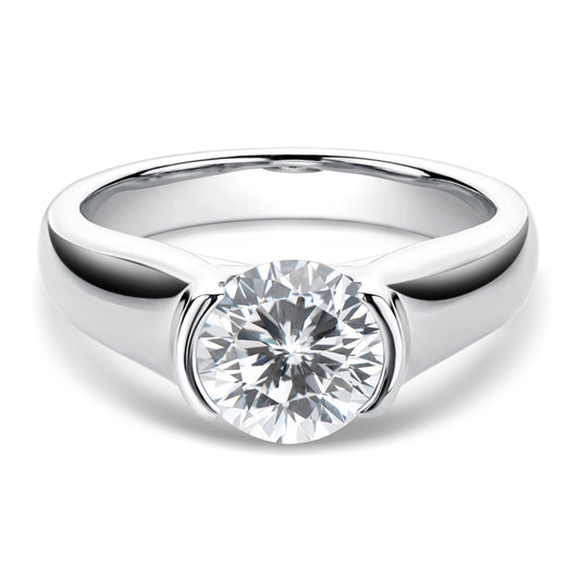 Italian Elegant Round Solitaire 2 Carat Moissanite Diamond Ring set in 18K White Gold Plated 925 Silver (GRA)