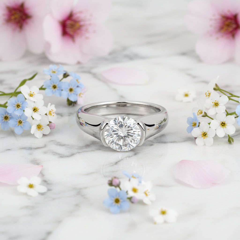 Italian Modern Design 2 Carat Moissanite Diamond Ring set in 18K White Gold 925 Silver (GRA)