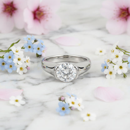 Italian Elegant Round Solitaire 2 Carat Moissanite Ring set in 18K White Gold Plated 925 Silver (GRA) Capella Jewellery