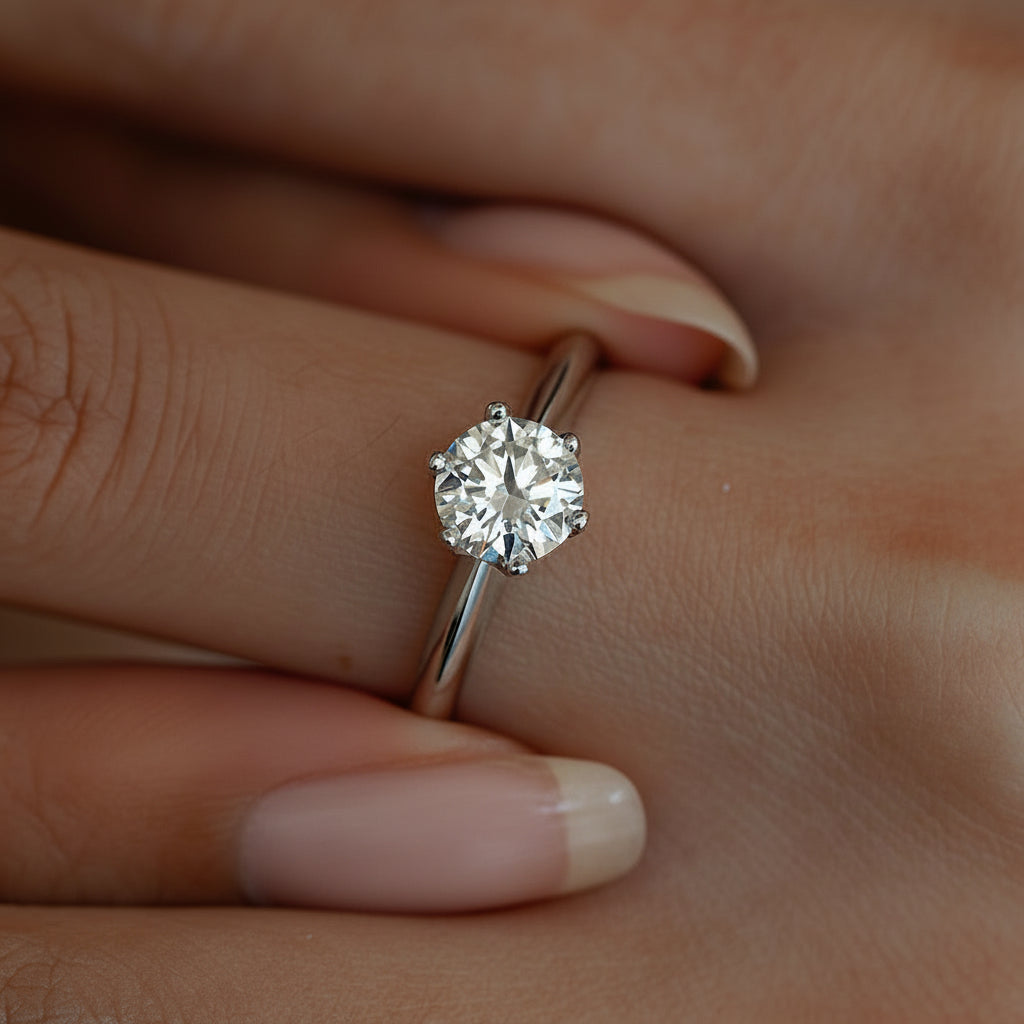 Six-Claw Engagement Ring 2 Carat Moissanite Diamond set in 18K White Gold Plated 925 Silver (GRA)