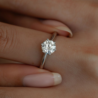 French Inspired Six-Claw Solitaire Ring 2 Carat Moissanite set in 18K White Gold Plated 925 Silver (GRA) Capella Jewellery