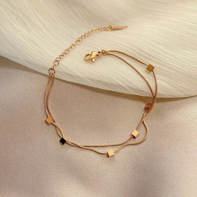 Modern European Mosaic Inspired Double-Layer Bracelet set in 18K Rose Gold Plating Capella Jewellery