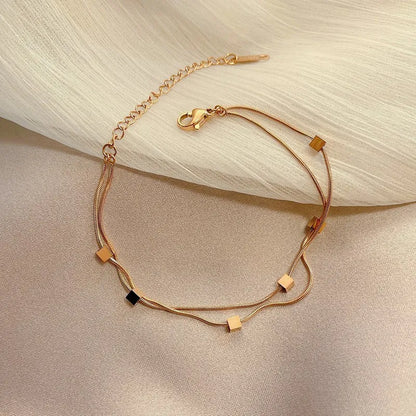 Modern European Mosaic Inspired Double-Layer Bracelet set in 18K Rose Gold Plating Capella Jewellery