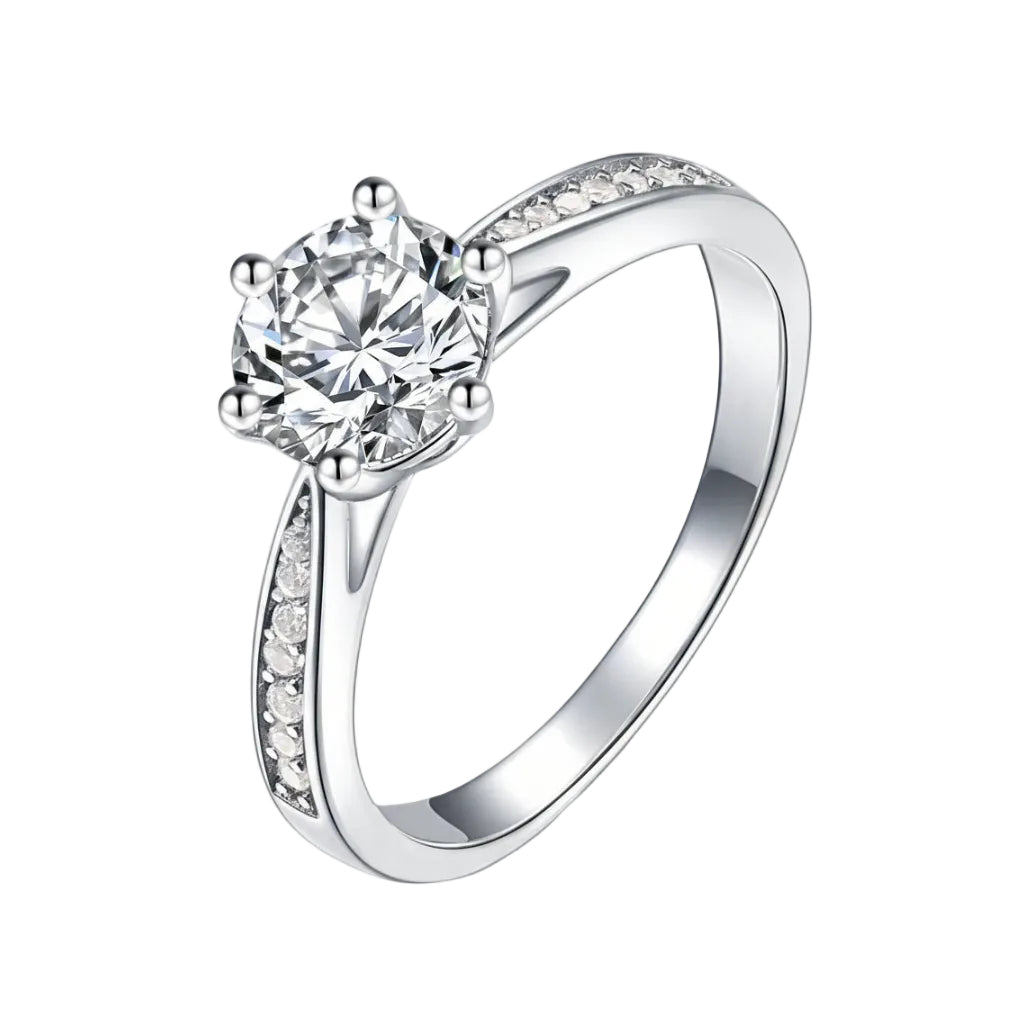European Engagement Ring Design 3 Carat Moissanite Diamond set in Platinum Plated 925 Silver (GRA)