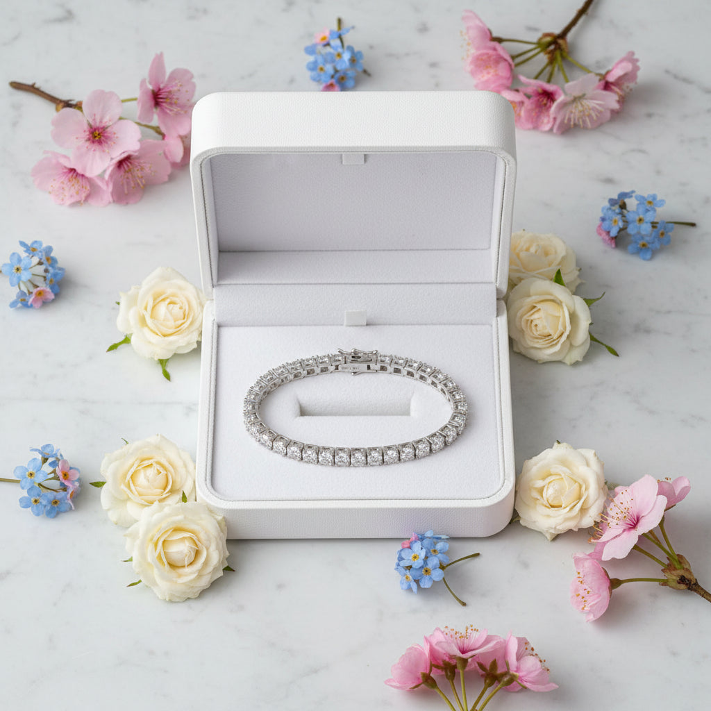 Tennis Bracelet Full 0.5 Carat Moissanite Diamonds set 18K White Gold Plated 925 Silver (GRA)