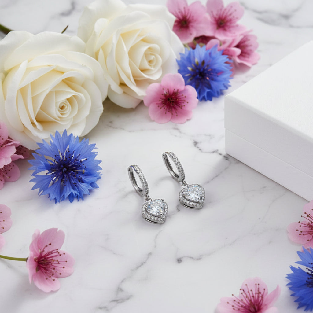 Hearts of Diamonds Pavé 2 Carat Moissanite Diamond Drop Earrings set in 925 Silver (GRA)