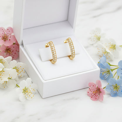 French Inspired Hoop Micro-Pavé Natural Zircon Gemstone Earrings set in 18K Gold Plated 925 Silver Capella Jewellery