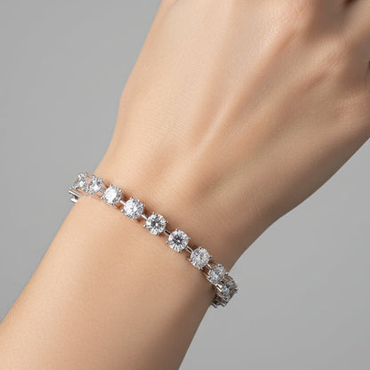French Time Bracelet Row Of 1 Carat Moissanite set in 18K White Gold Plated 925 Silver (GRA) Capella Jewellery