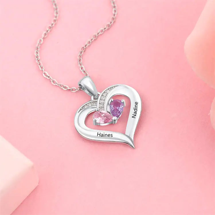Personalised Heart-Shaped Gemstone Necklace for Couples