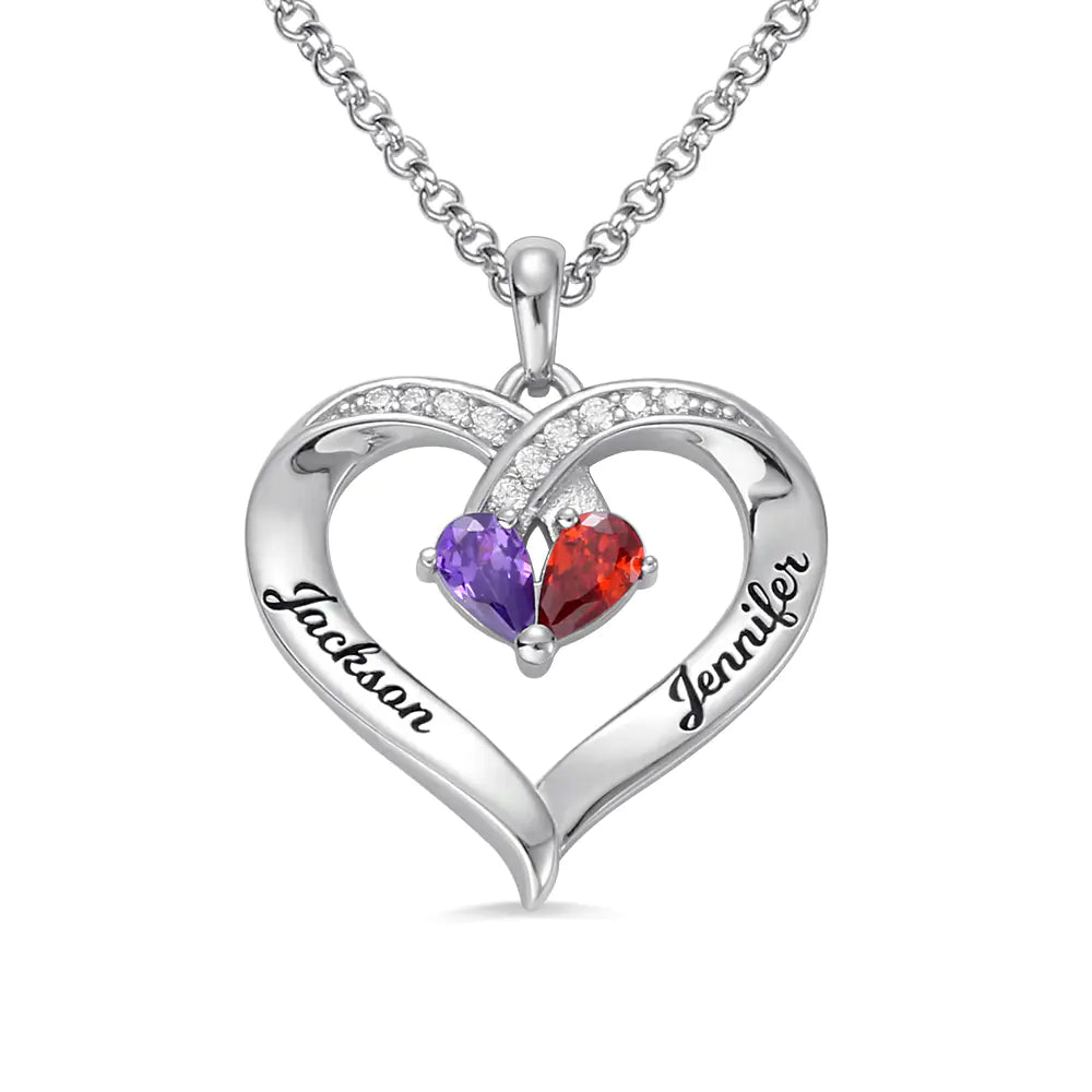 Personalised Heart-Shaped Gemstone Necklace for Couples