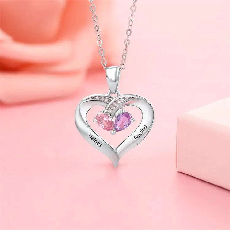 Personalised Heart-Shaped Gemstone Necklace for Couples