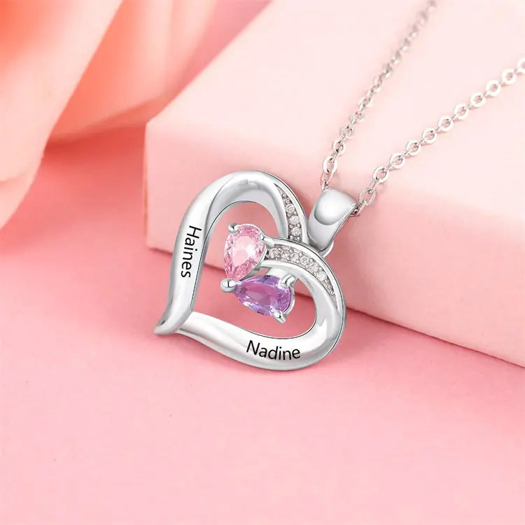 Personalised Heart-Shaped Gemstone Necklace for Couples
