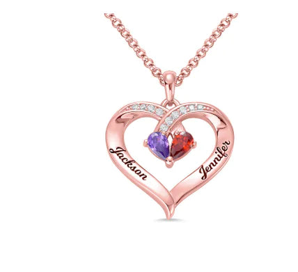 Personalised Heart-Shaped Gemstone Necklace for Couples