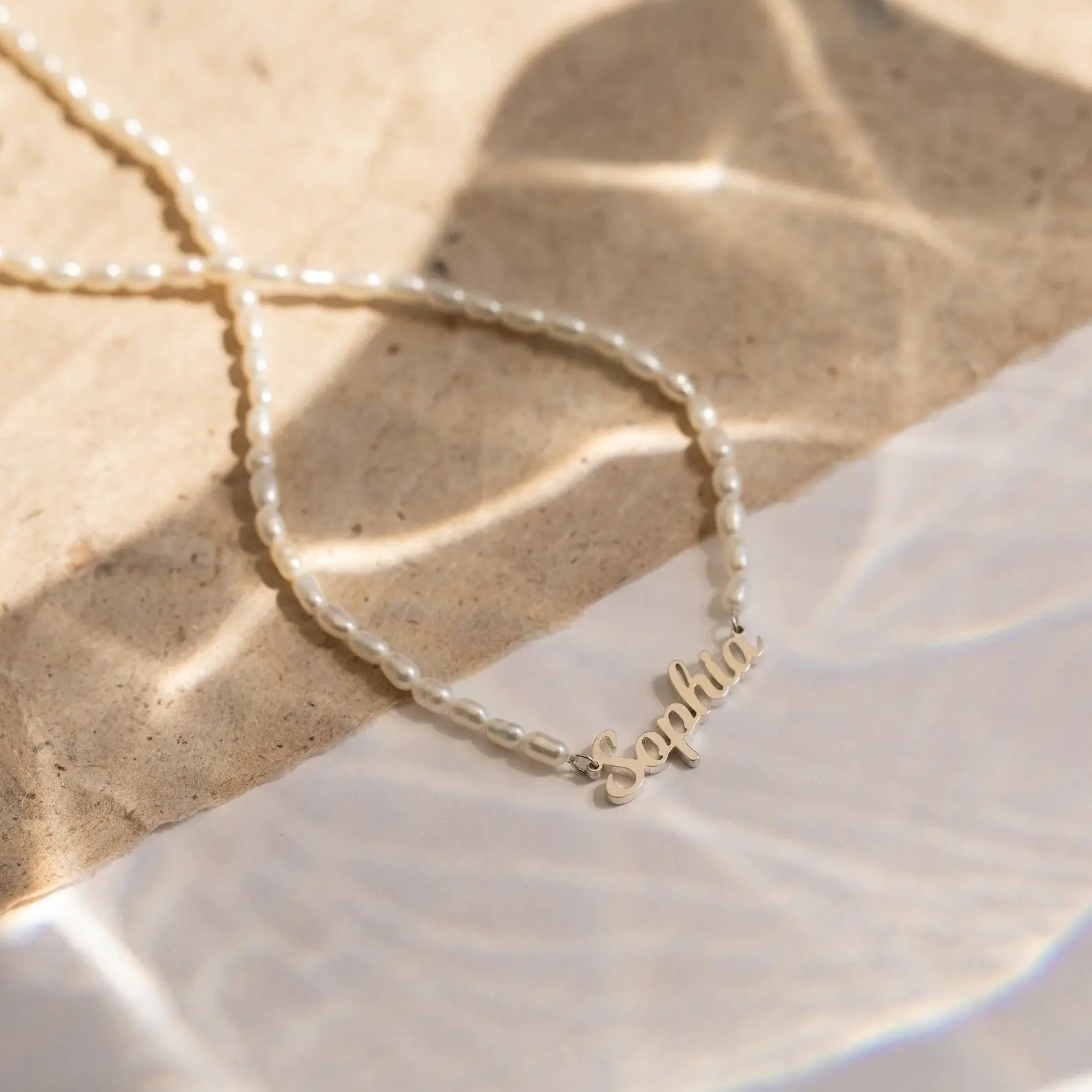 Pearl Necklace with Personalized Name Engraving