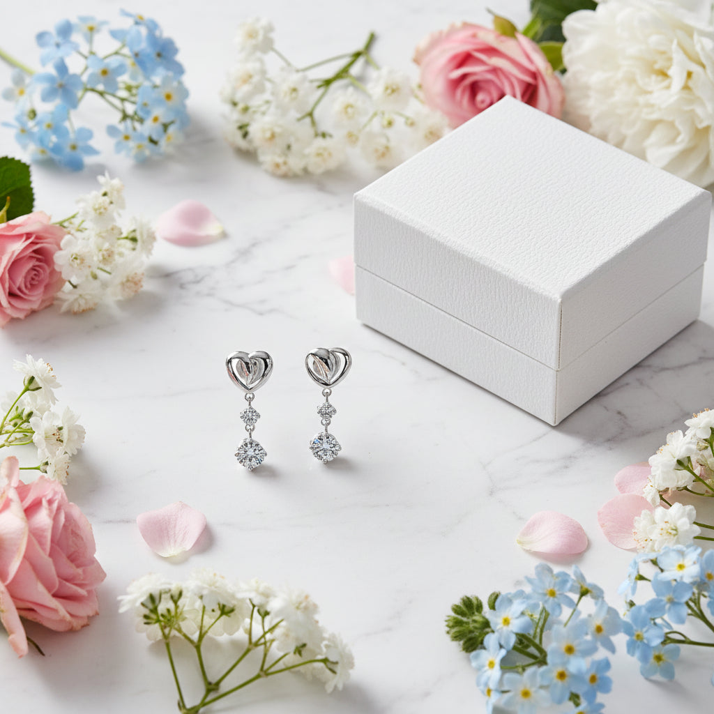 Elegant Heart 2.6 Carat Moissanite Diamond Four-Claw Earrings set in 925 Sterling Silver (GRA)