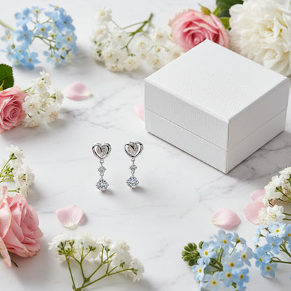 French Hearts Four-Claw 2.6 Carat Moissanite Earrings set in Platinum Plated 925 Silver (GRA) Capella Reya pic 3