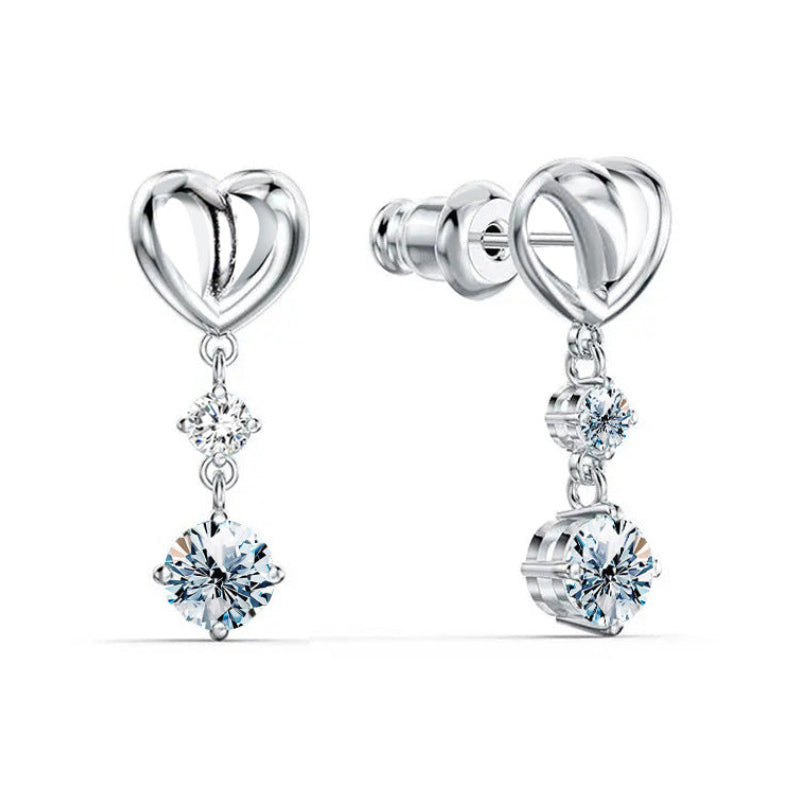 Elegant Heart 2.6 Carat Moissanite Diamond Four-Claw Earrings set in 925 Sterling Silver (GRA)