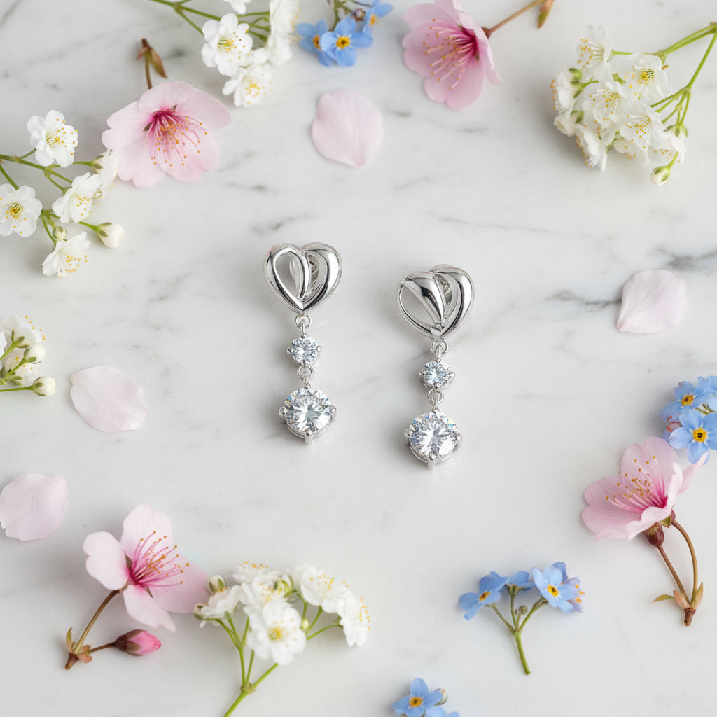 Elegant Heart 2.6 Carat Moissanite Diamond Four-Claw Earrings set in 925 Sterling Silver (GRA)