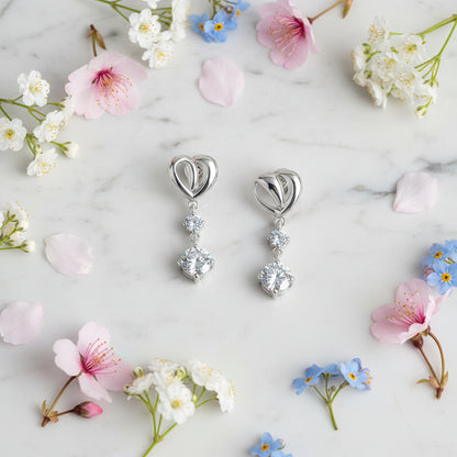 French Hearts Four-Claw 2.6 Carat Moissanite Earrings set in Platinum Plated 925 Silver (GRA) Capella Reya pic 4