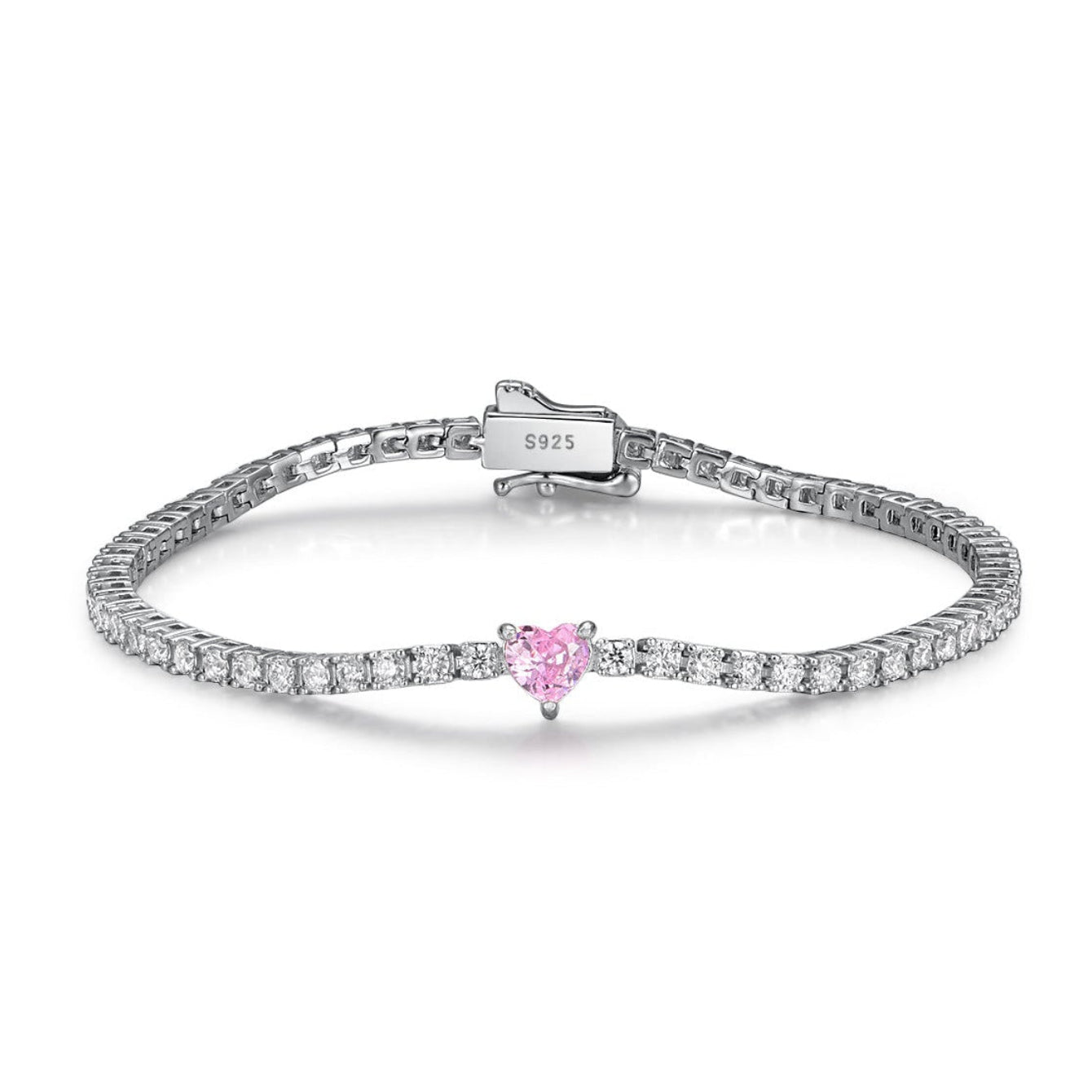 White Heart 0.5 Carat set in Full 2mm Moissanite Diamond Bracelet set in 925 Silver (GRA)