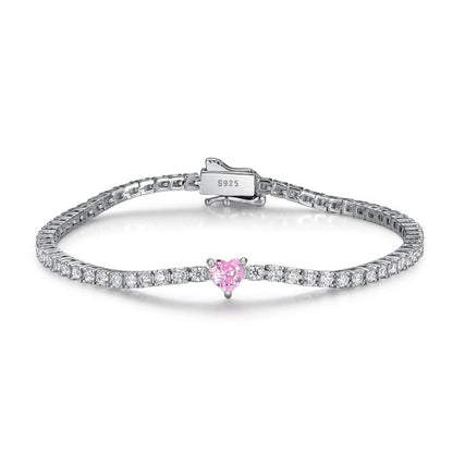 French Heart 0.5ct Full 2mm Moissanite Bracelet set in 18K White Gold Plated 925 Silver (GRA) Capella Jewellery