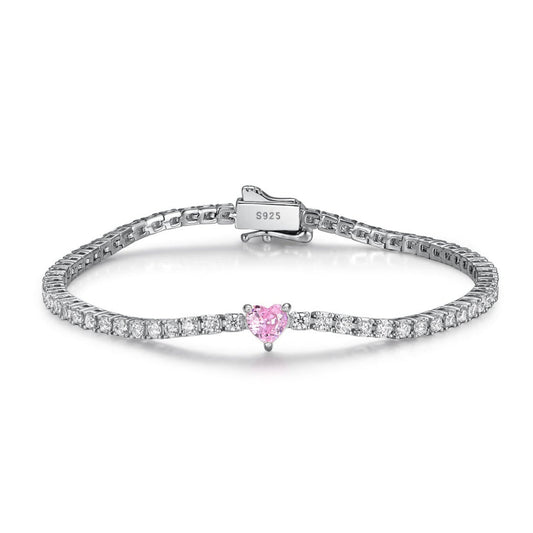 French Heart 0.5ct Full 2mm Moissanite Diamonds Bracelet set in 18K White Gold Plated 925 Silver (GRA)