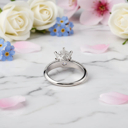 French Hearts & Arrows Pavé Solitaire 1 Carat Moissanite Ring set in Platinum Plated 925 Silver (GRA) Capella Jewellery