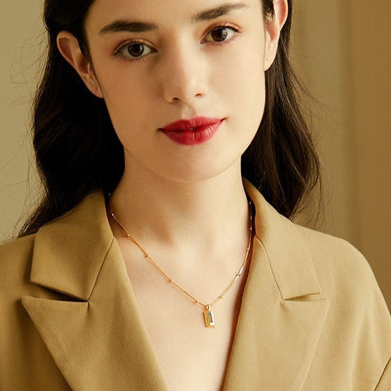 Classic Gold Bar Design Pendant set in 18K Gold Plated 925 Sterling Silver Necklace