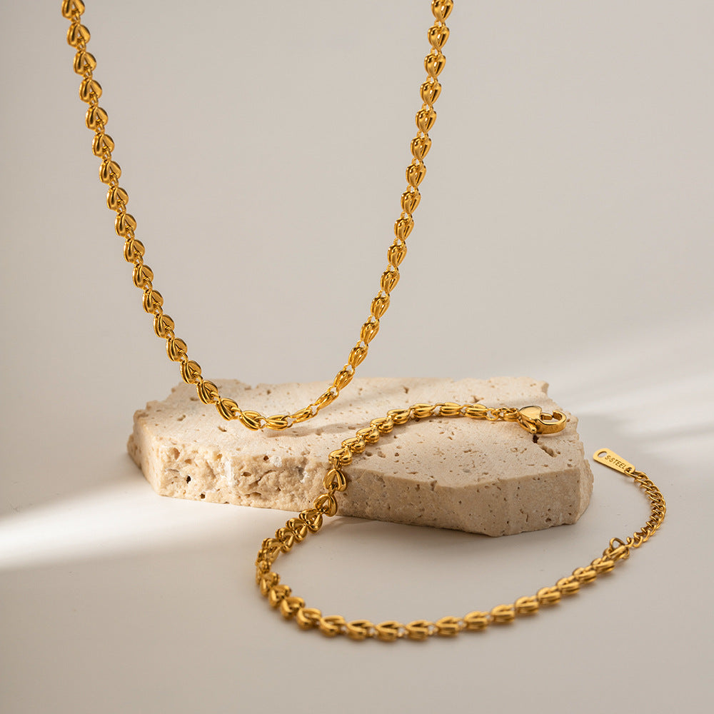 18K Gold Plated Stainless Steel Hollow Love Woven Necklace and Bracelet Set