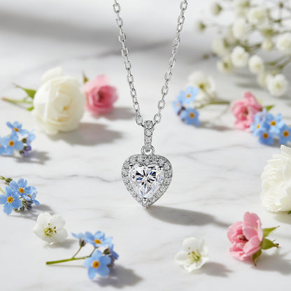French Heart Necklace 1 Carat Moissanite Pendant set in 925 Silver (GRA) Capella Jewellery