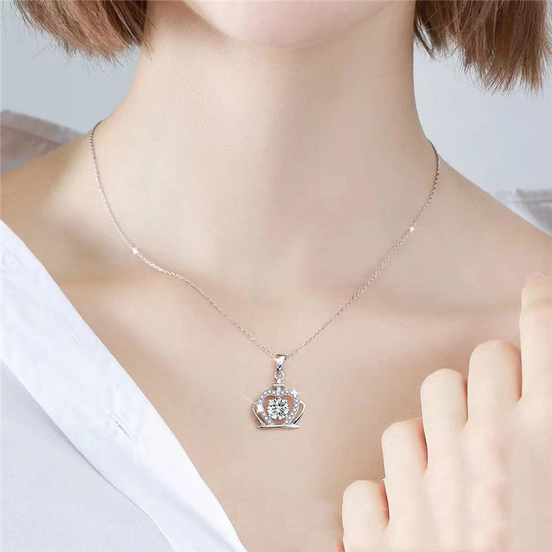 Royal Heart Crown 1 Carat Moissanite Diamond Necklace set in Platinum Plated 925 Silver (GRA)