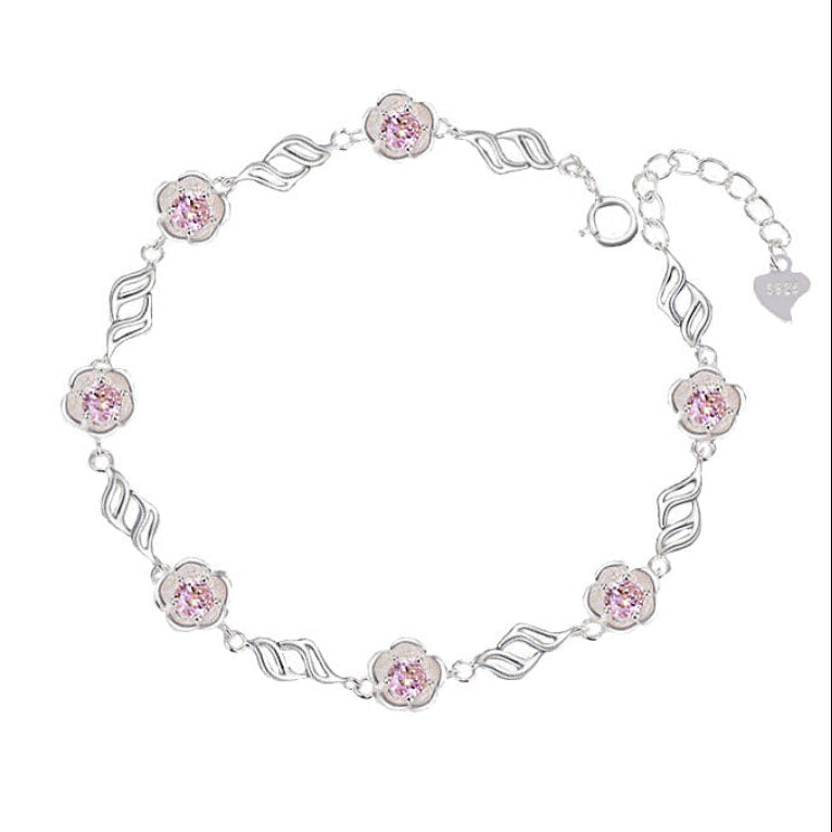Summer Blossom Pink/Purple Natural Zircon Crystal Bracelet set in 925 Sterling Silver