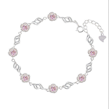 French Summer Blossom Pink/Purple Natural Zircon Gemstone Bracelet in 18K White Gold Plated 925 Silver Capella Jewellery