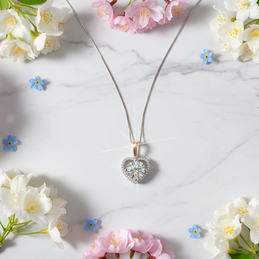 Mosaic Heart 2 Carat Moissanite Diamond Pendant set in 925 Sterling Silver Necklace (GRA)