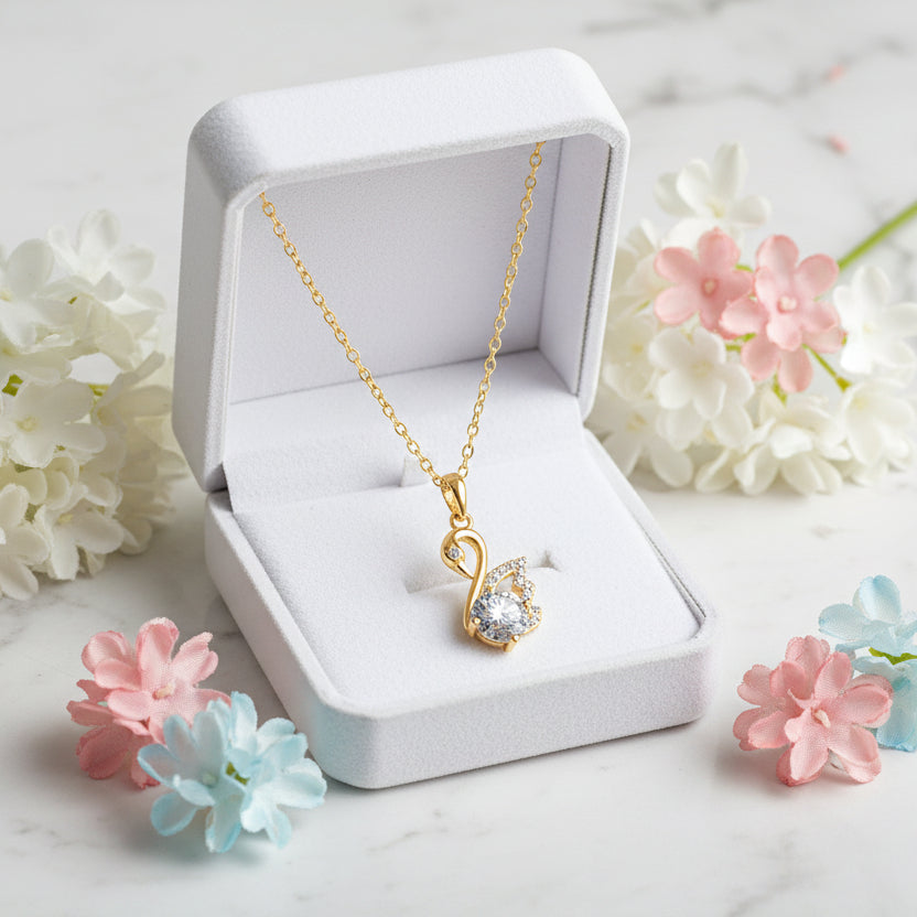 Elegant Swan 1 Carat Moissanite Diamond Necklace set in 18K Gold Plated 925 Silver (GRA)