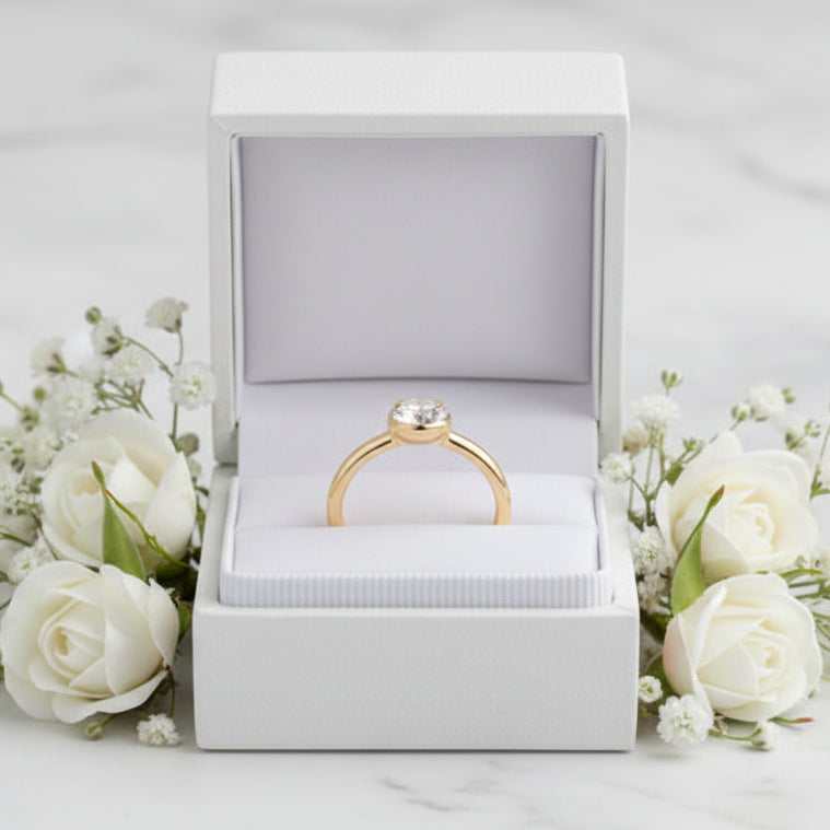 Classic French Round Design 1 Carat Moissanite Diamond Ring set in Platinum Plated 925 Silver (GRA)