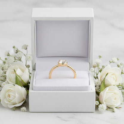 Classic French Round Solitaire 1 Carat Moissanite Ring set in Platinum Plated 925 Silver (GRA) Capella Jewellery