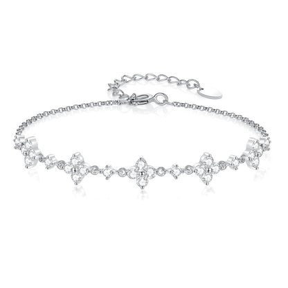 French Five Flower Natural Zircon Gemstone Bracelet set in 18K White Gold Plated 925 Silver Capella Jewellery