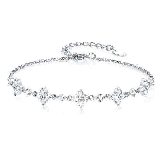 French Five Flower Natural Zircon Gemstone Bracelet set in 18K White Gold Plated 925 Silver