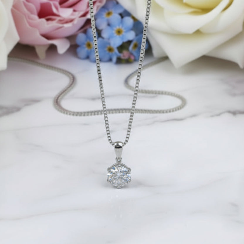 French Designed Six Claw Pendant 2 Carat Moissanite Diamond Necklace set in 925 Silver (GRA)