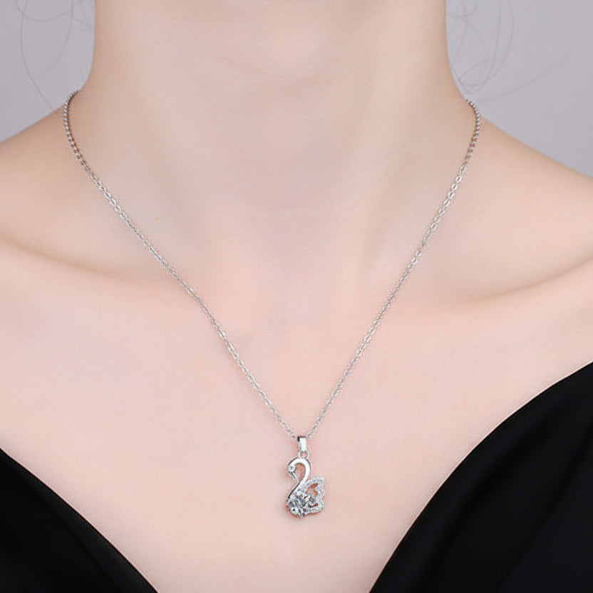 Elegant Swan 1 Carat Moissanite Diamond Necklace set in 18K Gold Plated 925 Silver (GRA)