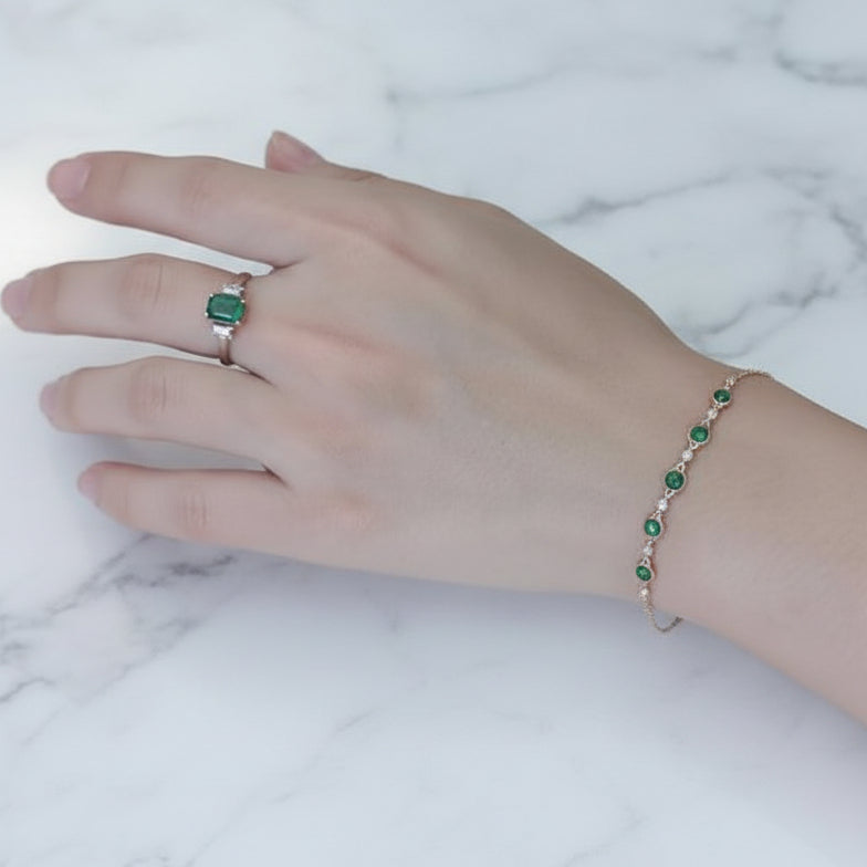 Japanese Inspired Jade Gemstone Inlaid Bracelet set in 18K Gold Plating
