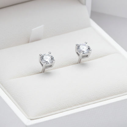 Classic Four-Claw 1 Carat Moissanite Earrings set in Platinum plated 925 Silver (GRA) Capella Reya pic 3