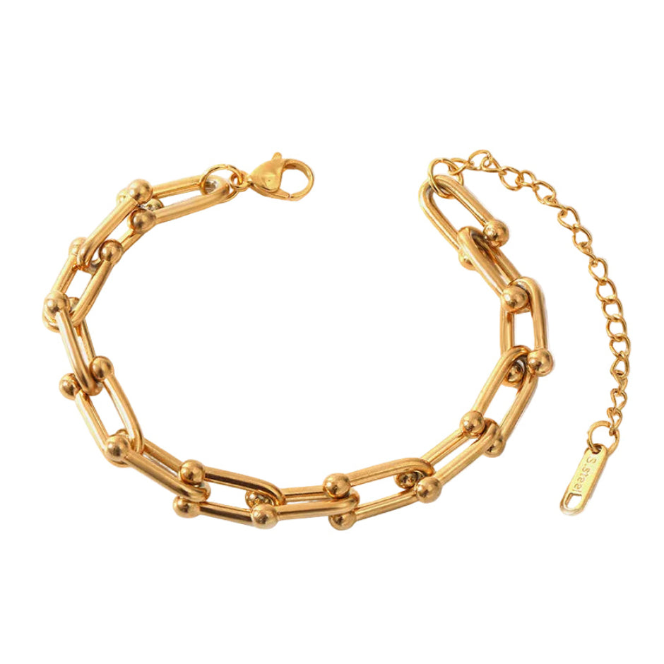 Modern European Fashion U-Link Chain Bracelet set in 18K Gold Plating